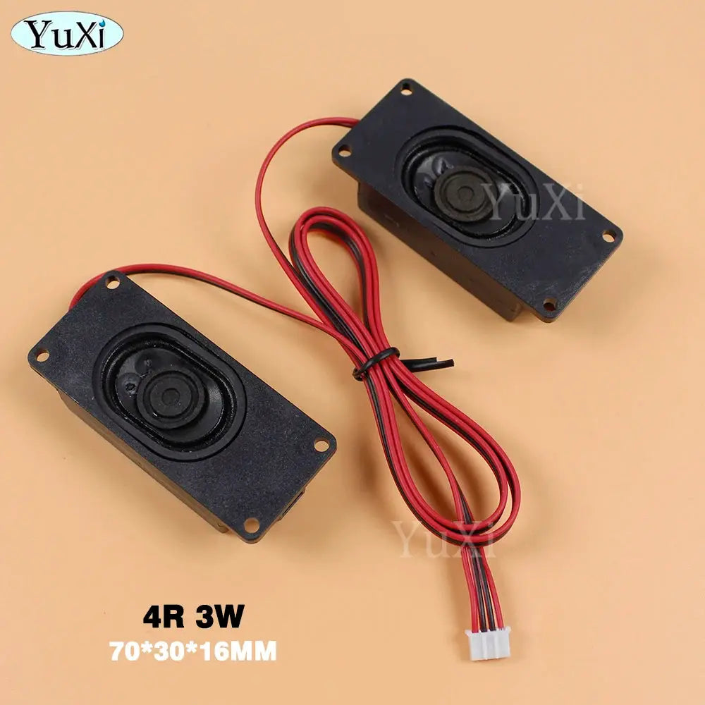 YuXi pair of rectangular black PC speakers with red wires and white 2-pin connector