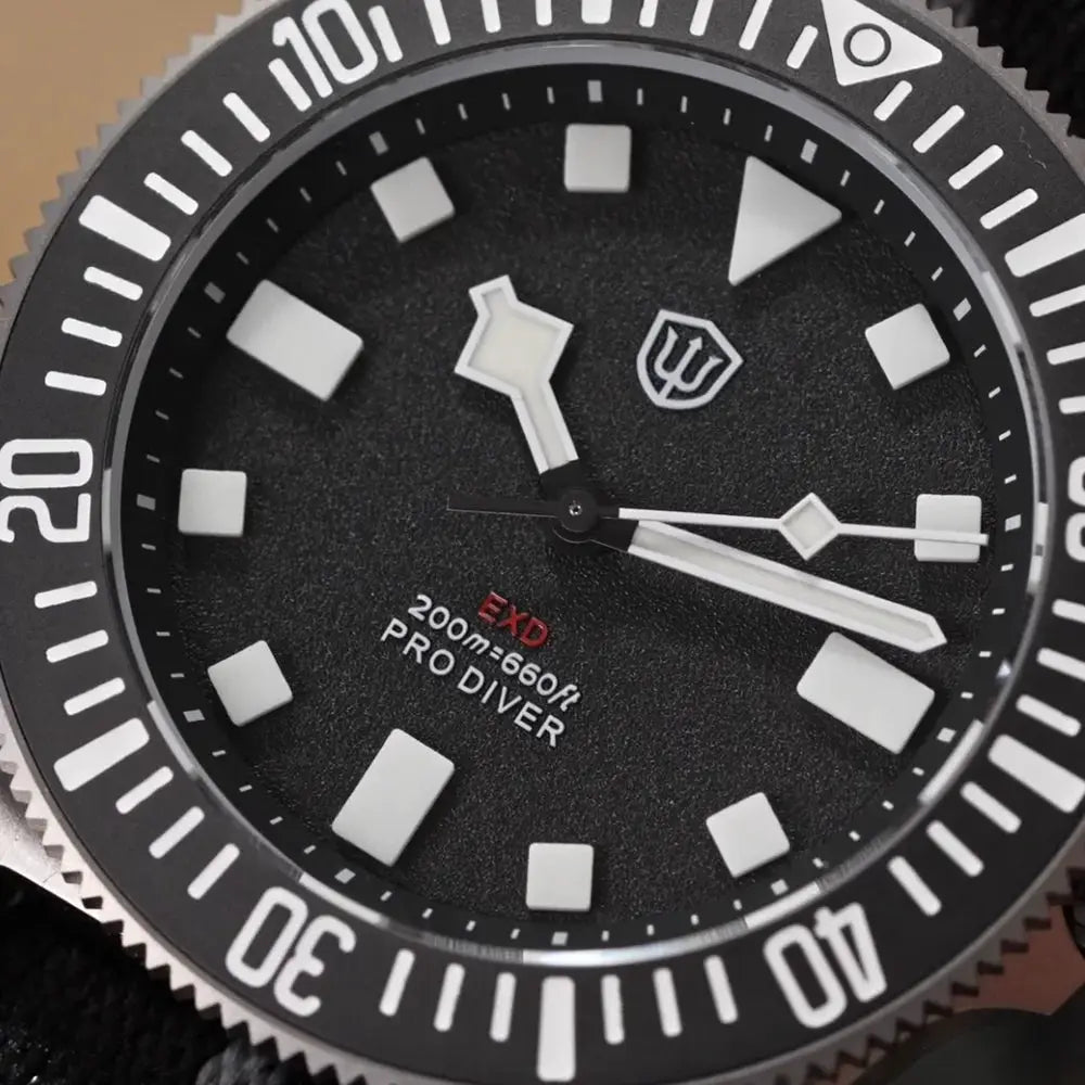 Watchdives EXD 40mm Titanium Dive Watch by Simples Market, black dial, 200m water resistant