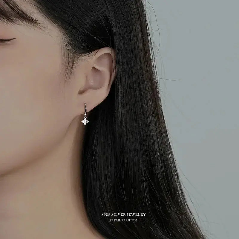 925 Sterling Silver Leaf Hoop Earrings For Women With Zircon Hypoallergenic Trendy Jewelry Gift