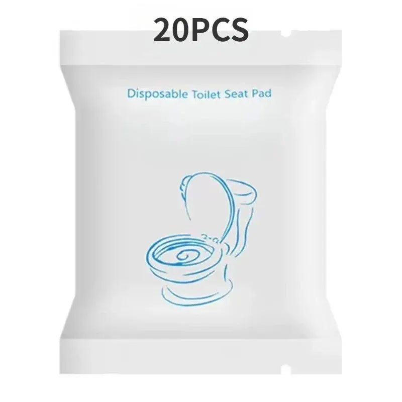 Disposable toilet seat pads, 20pcs, white non-woven waterproof covers.
