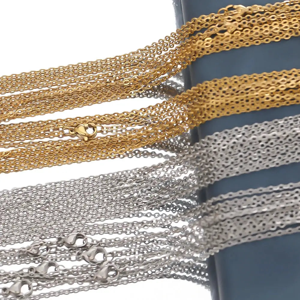 10 Pcs 50cm 2mm Gold Color Stainless Steel Link Chains Cuban Necklaces Wholesale Jewelry Making DIY Craft Supplies