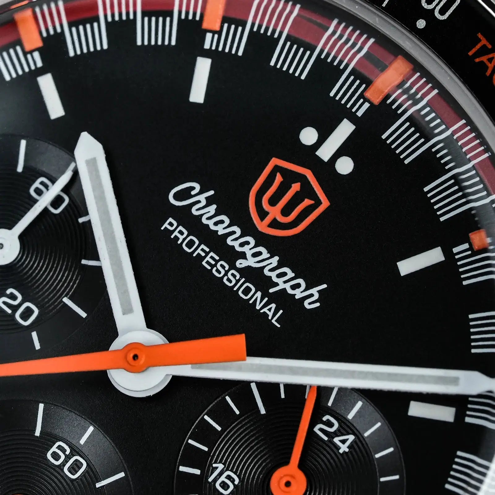 Watchdives Wd1863 quartz men's chronograph watch with black dial and orange hands