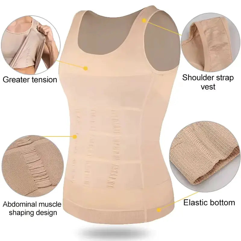 2-pack men's sleeveless shapewear vest by Simples Market, beige breathable compression tank top for abdomen and back support