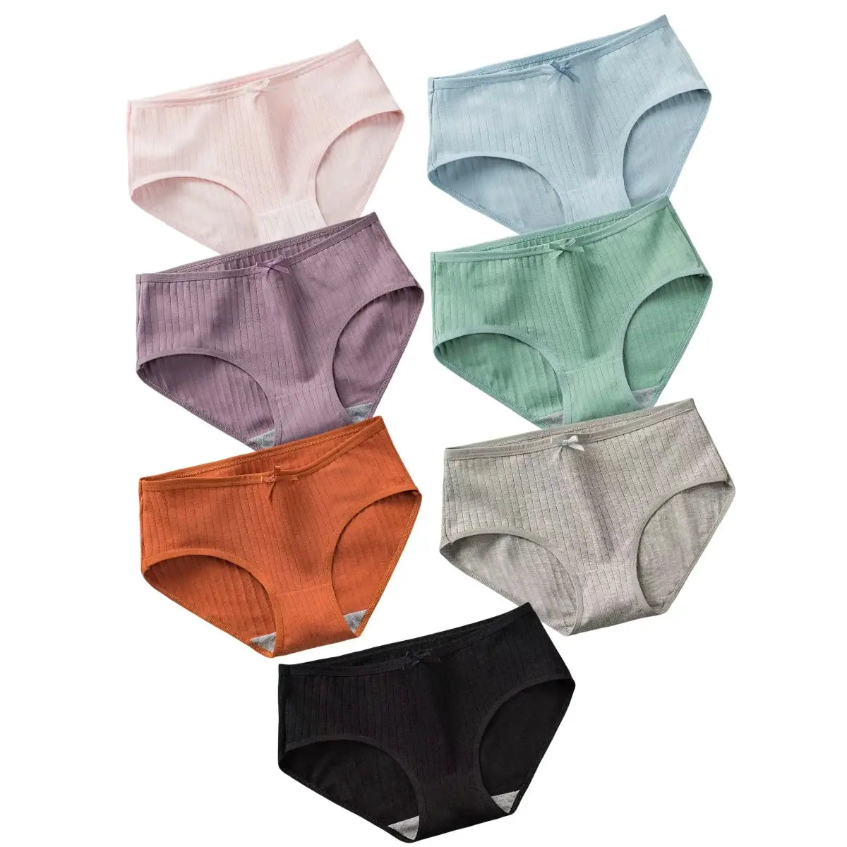 7Pcs set women's cotton ribbed mid-rise briefs with bow details in assorted colors, Simples Market