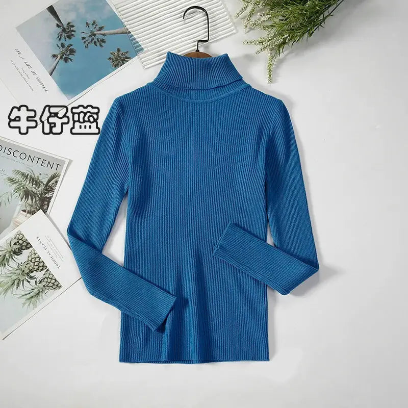 Women Turtleneck Sweater Slim Fit Elastic Knit Acrylic Cotton Blend Medium Stretch Solid Black