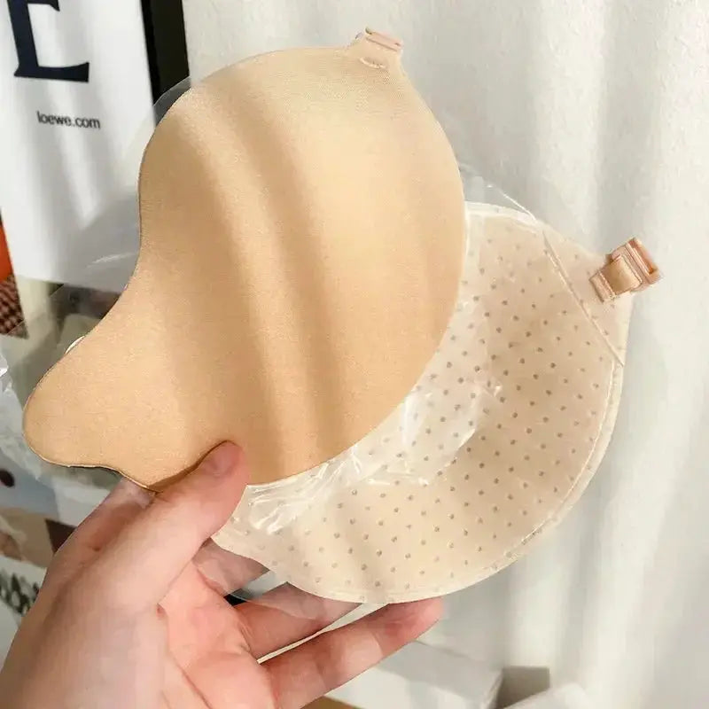 Strapless adhesive bra cups by Simples Market in nude silicone, seamless with dotted breathable backing