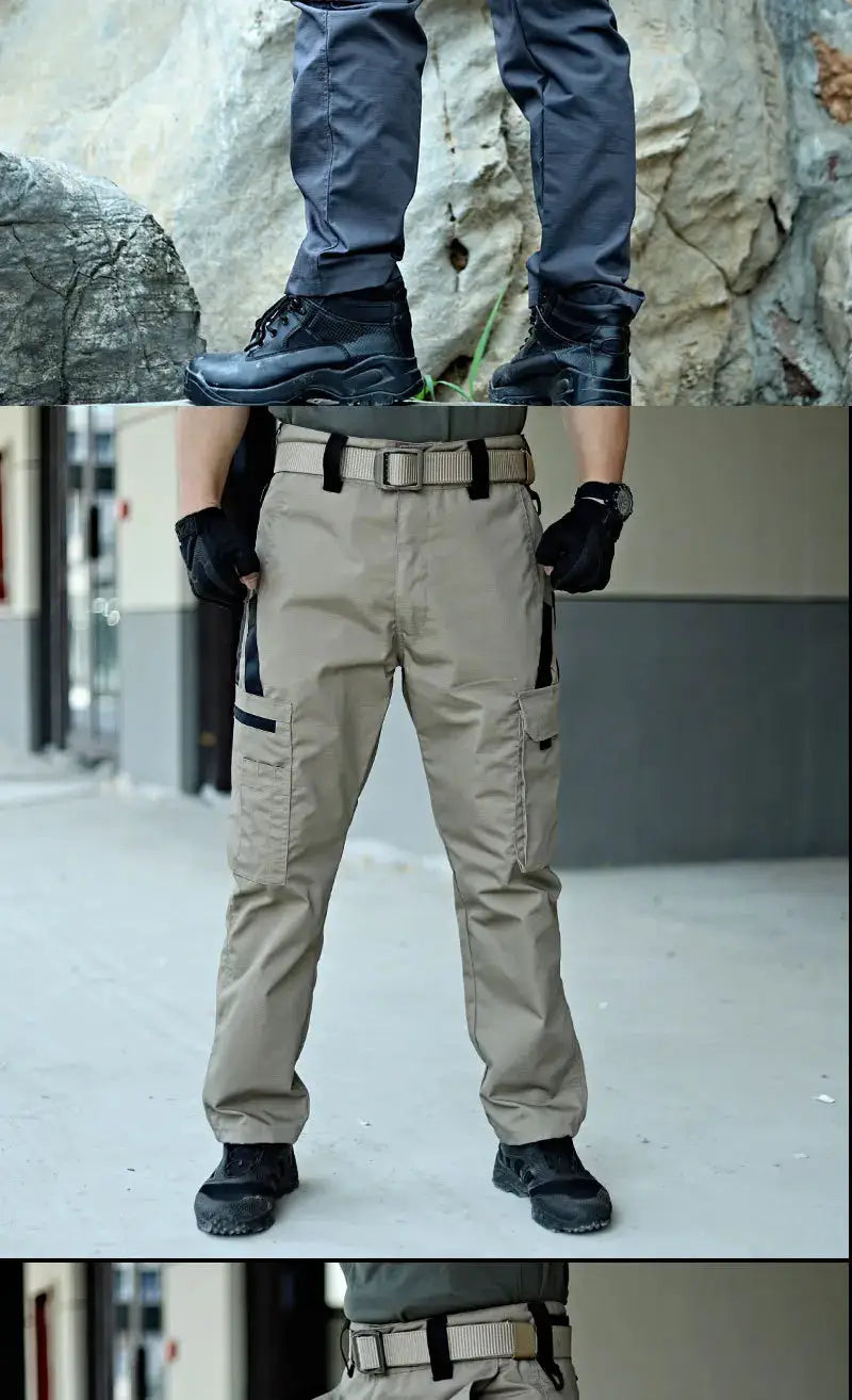 New Tactical Work Pants for Men, Simples Market khaki cargo trousers with multiple pockets, waterproof.