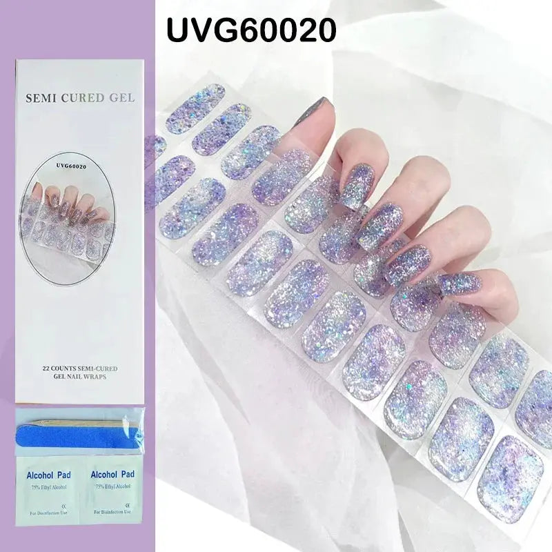 NailLux Semi Cured Nail Wraps For 16 To 20 Tips Easy Full Cover Adhesive Press On Nails Gel Finish UV LED Compatible