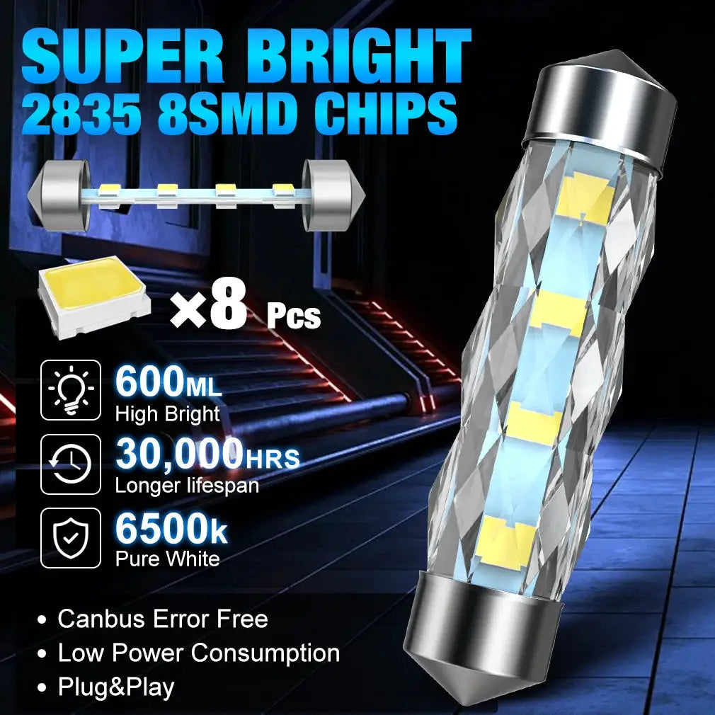 XSTORM C5W LED Dome Light by Simples Market, 8x 2835 SMD LEDs, 6500K pure white car interior lamp