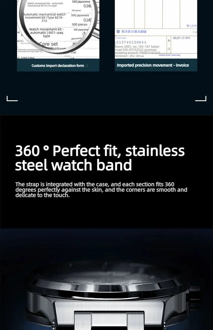 Carnival IW High-End Series men's luxury automatic watch with stainless steel bracelet