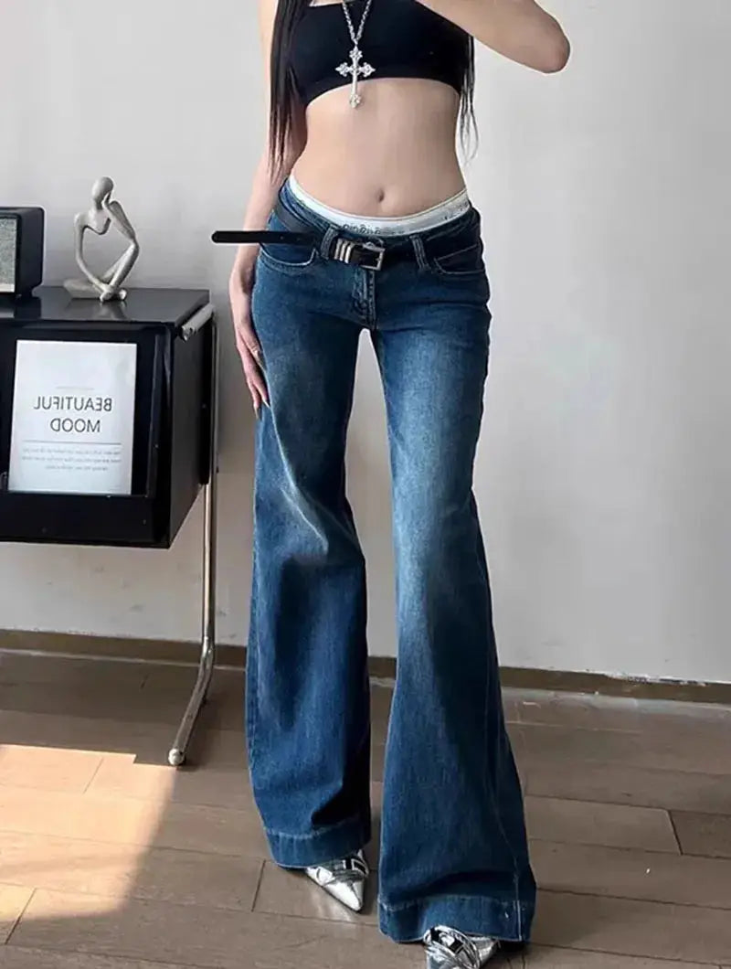 Lucyever Y2K Streetwear Low Waisted Jeans Women Wide Leg Denim Flares