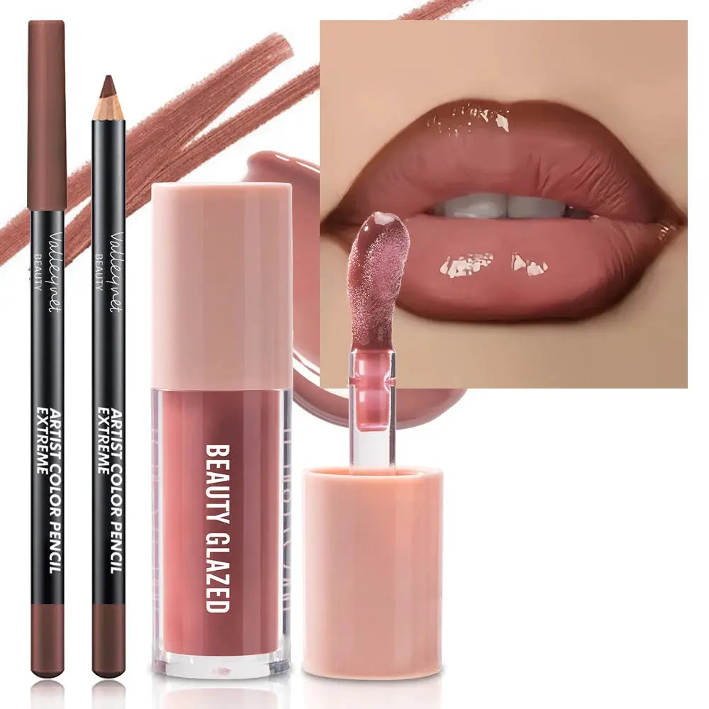 Two Piece Velvet Texture Lip Makeup Set With Matte Finish Red And Brown Shades For Moisturizing Natural Lip Look