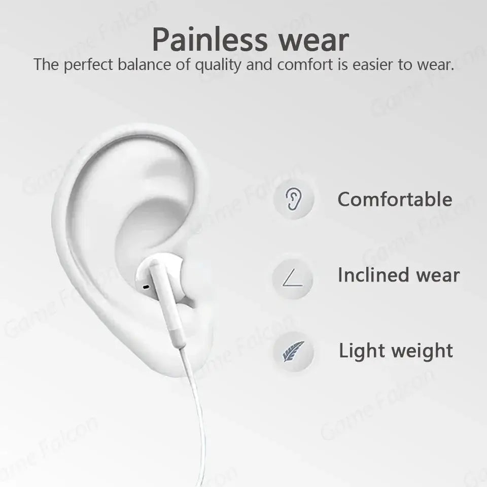 Wired headset earbud by Simples Market, white, lightweight in-ear design