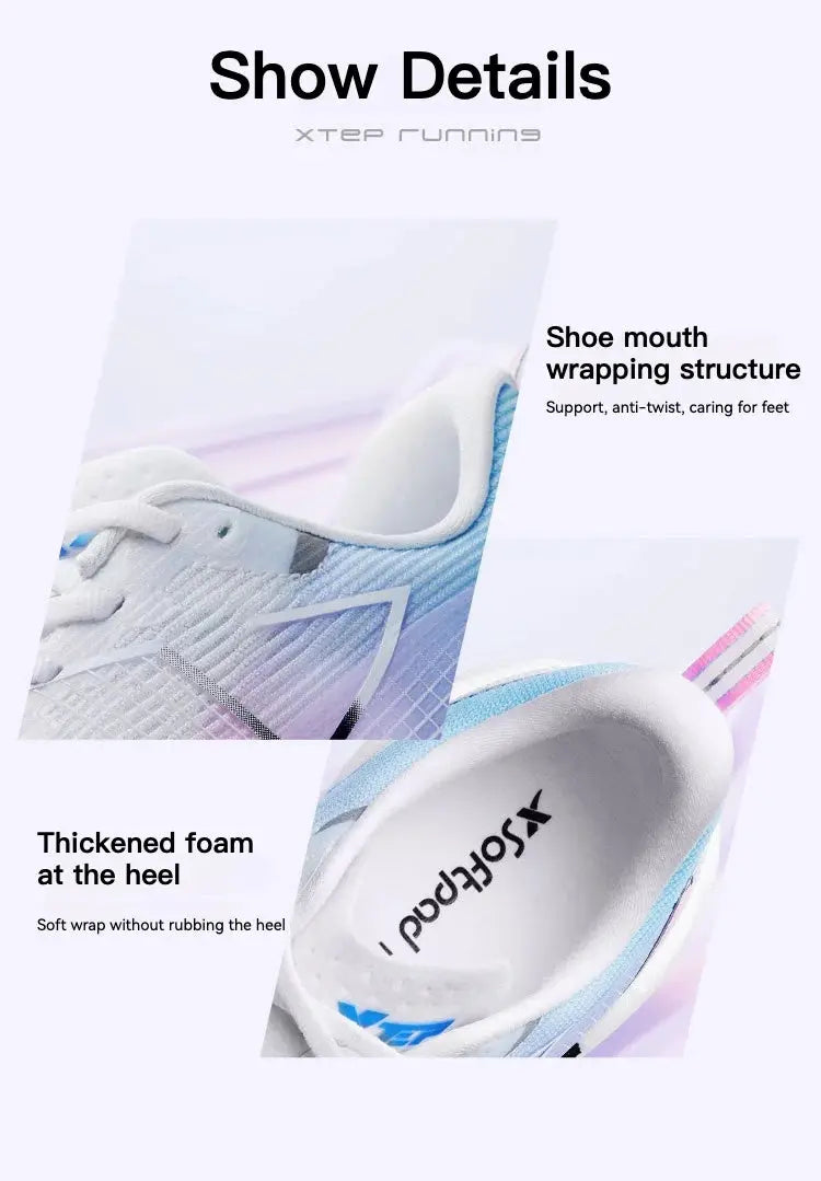Xtep 360X running shoes for men in light blue and white with Xtep branding.