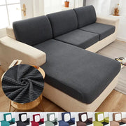 Sofa seat cushion cover by Simples Market in dark gray removable, washable stretch slipcover for sectional sofa.