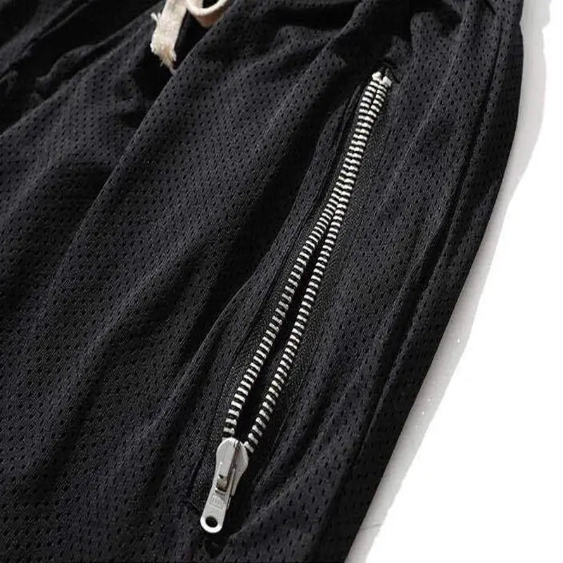 Men's black mesh basketball shorts with zippered side pocket