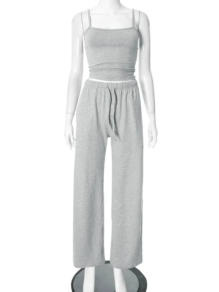 Kliou Women Two Piece Set U Neck Backless Camisole Top Pants