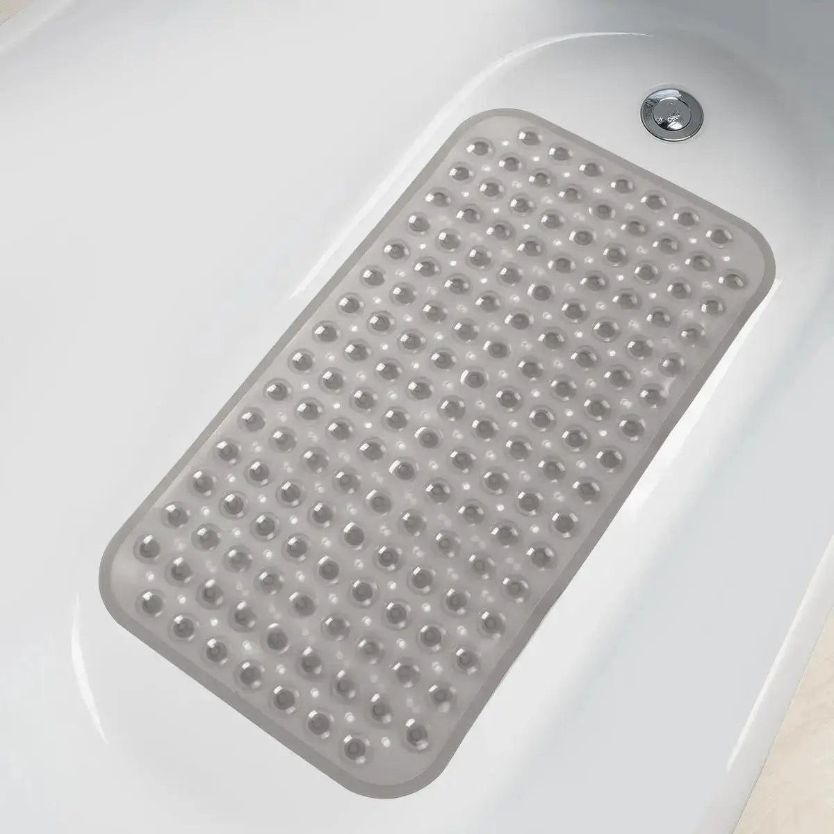 Simples Market PVC non-slip bath mat with suction cups and drainage holes; gray, 15×27.6in