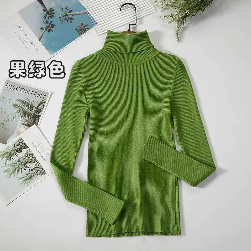 Women Turtleneck Sweater Slim Fit Elastic Knit Acrylic Cotton Blend Medium Stretch Solid Black