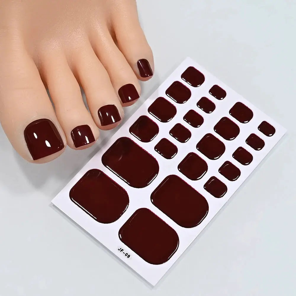 Simples Market burgundy solid-color toe nail sticker wraps, full-cover self-adhesive toenail decals on sheet