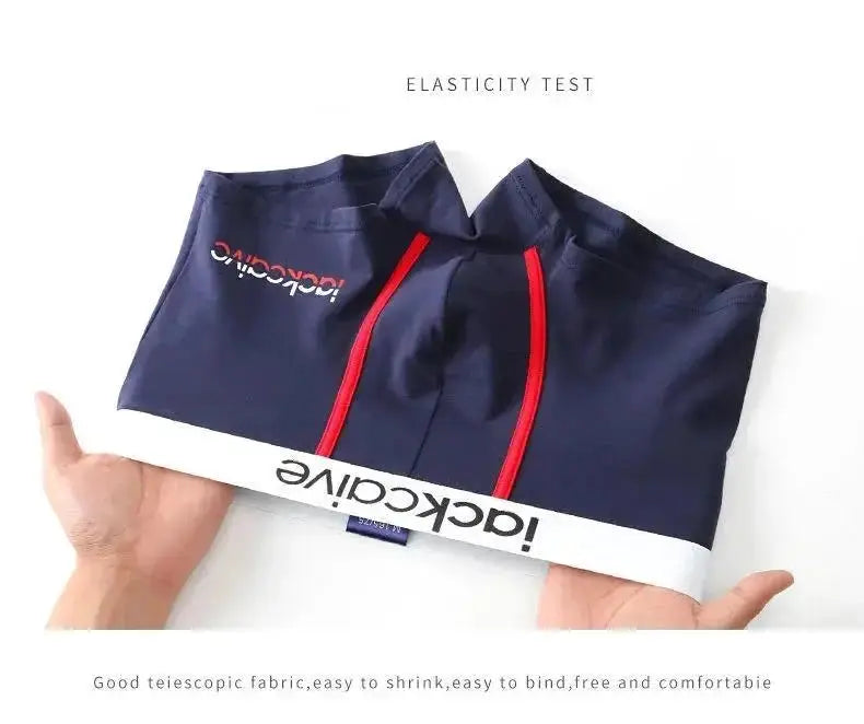 3-pack navy cotton men's boxer briefs with red piping and white waistband with black logo