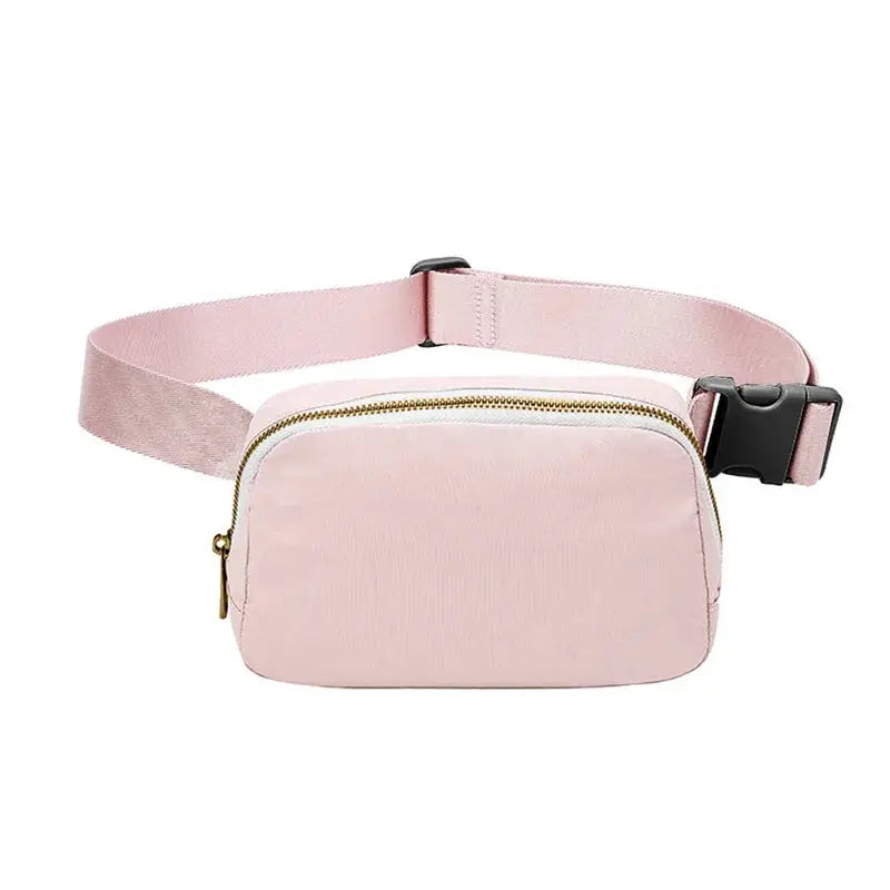 Pink waist bag with gold zipper and adjustable strap by Simples Market