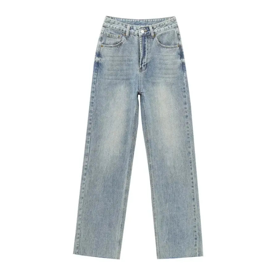 ETJ Wide Leg High Waist Jeans Women Five Pocket Washed And Comfortable