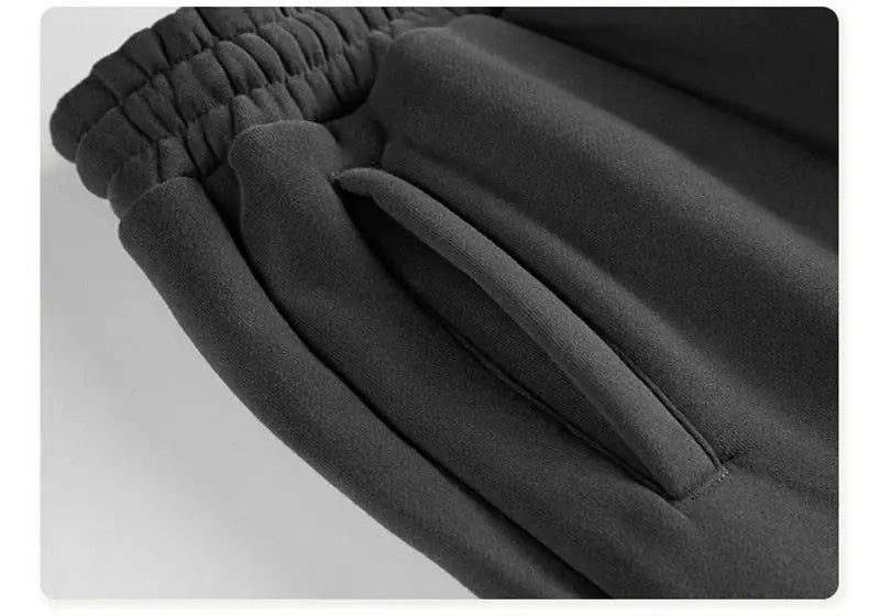 ZODF Trendy Men 345gsm fleece sweatpants, black unisex joggers with elastic waistband and side pocket