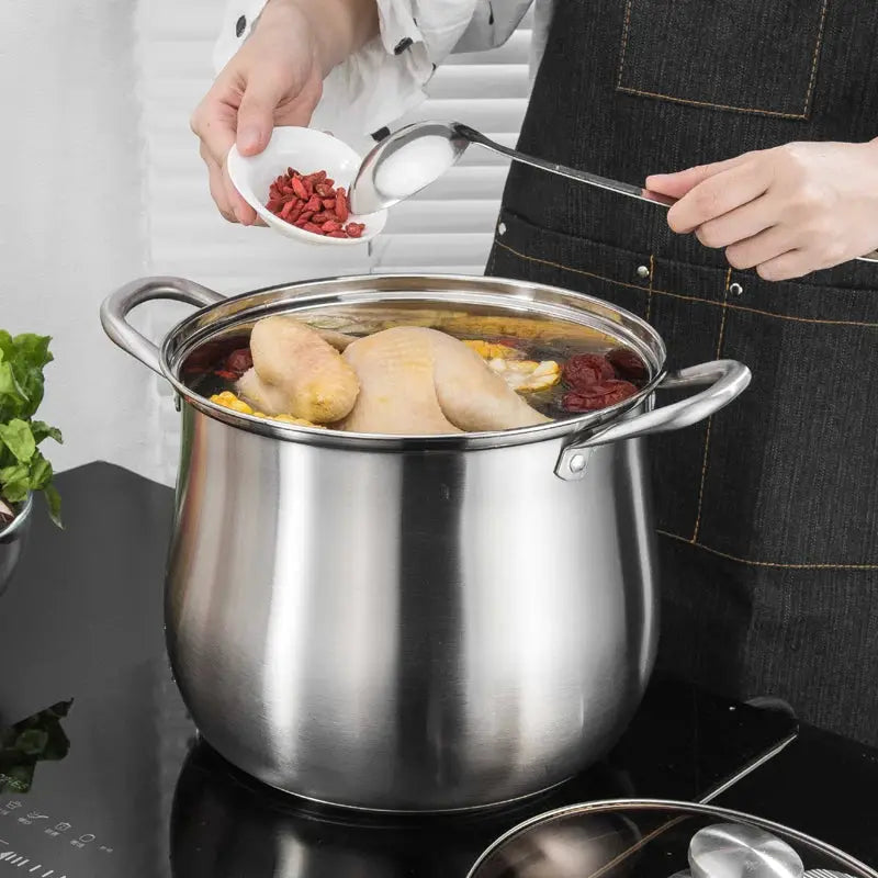 PrimeChef Large Stainless Steel Stock Pot Durable And Easy To Clean Cookware For Soups And Stews