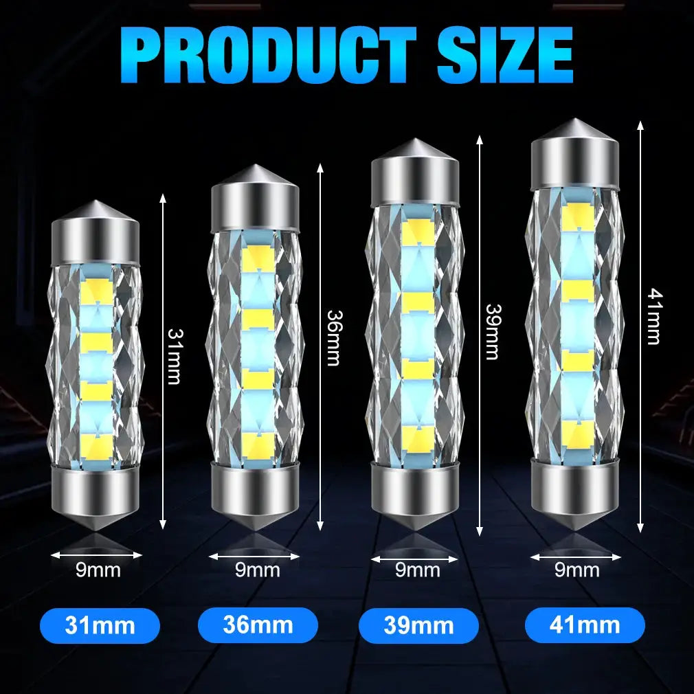 4-pack XSTORM C5W LED dome light canbus car interior lamps with silver caps; sizes 31, 36, 39, 41mm