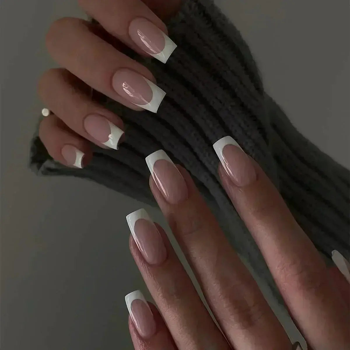 Glamora French Almond False Nails 24 Piece Press On Stiletto Tips With White Edge Design Glue Included For Wearable Glam