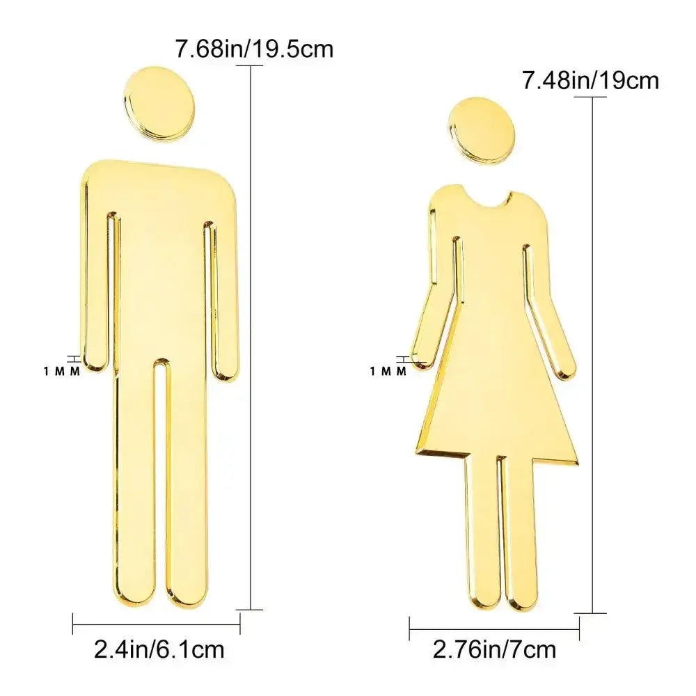 Gold 3D restroom door sign set featuring male and female figures for toilet doors