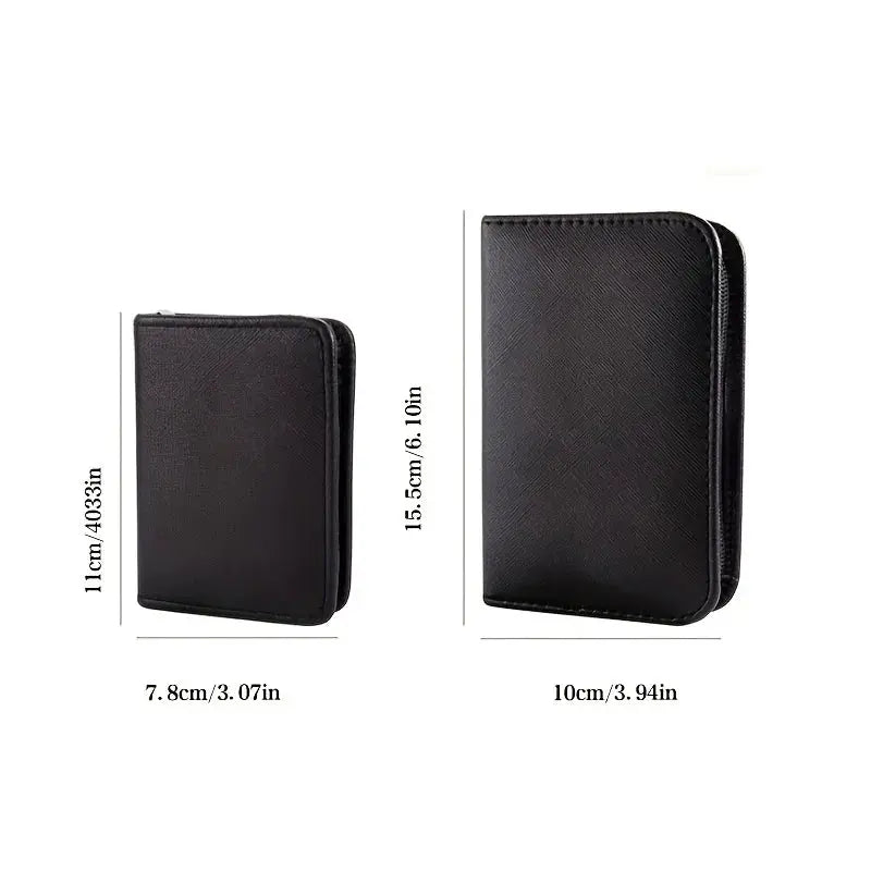 Simples Market black leather manicure and pedicure kit travel case, two cases shown (7.8x11 cm and 10x15.5 cm)