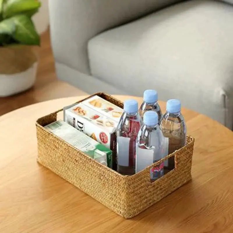 Woven Seagrass Storage Basket Stackable For Home Decor Natural Wicker Basket Kitchen Table Organization Rattan - Simples Market