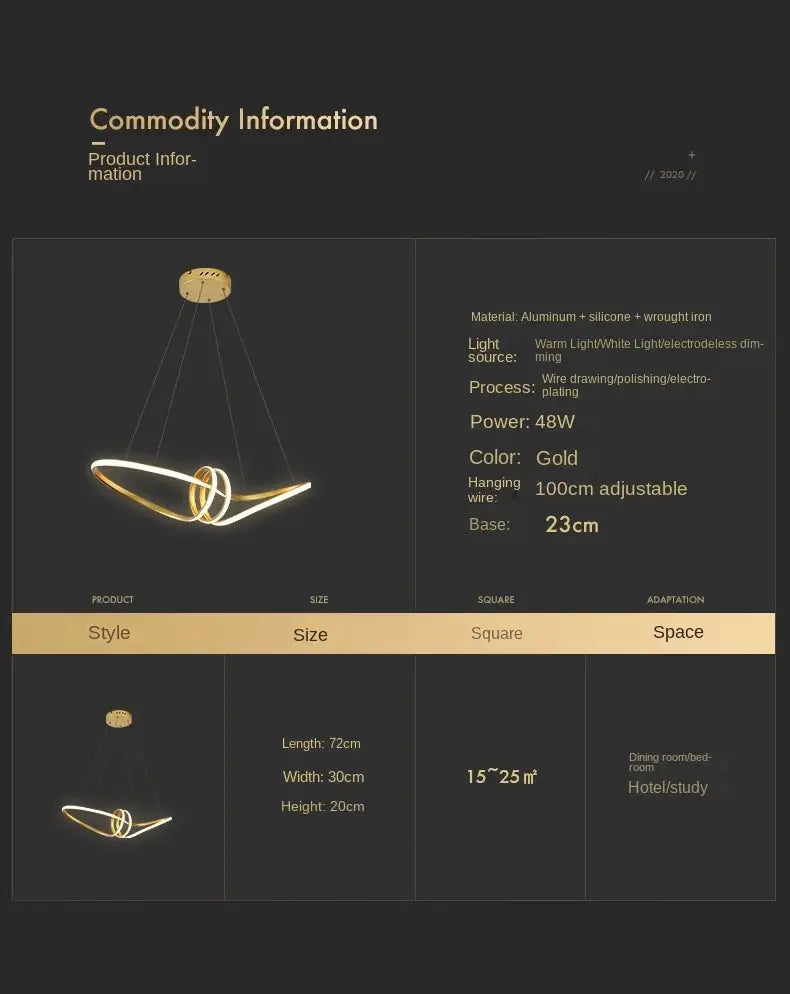Modern kitchen island pendant light by Simples Market, gold LED ring design with remote dimming
