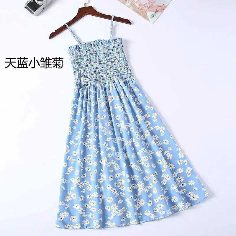 Summer Chiffon Camisole Dress For Women Elastic Waist Spaghetti Straps