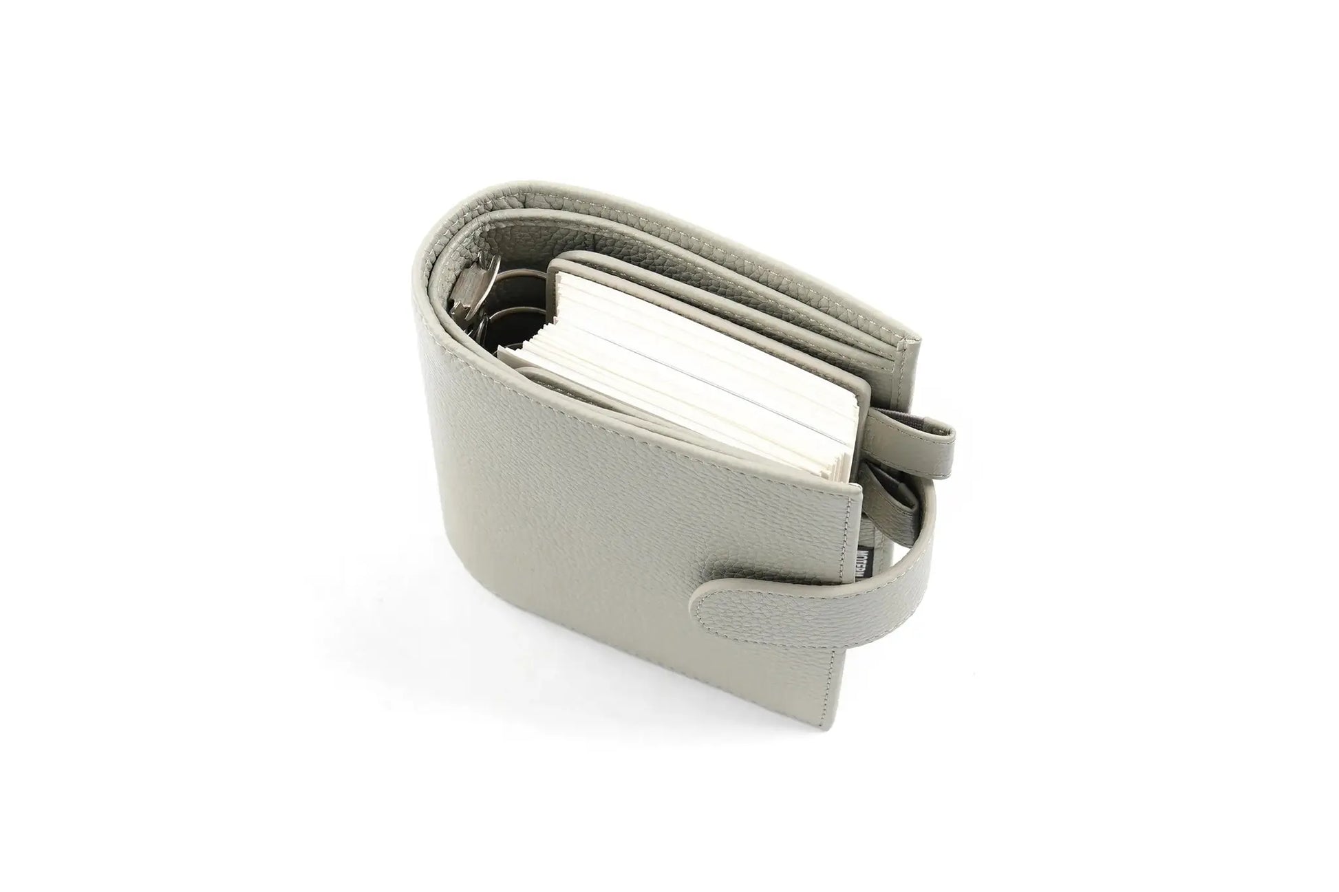 Moterm Luxe 2.0 pocket-size planner in gray pebble-grain leather with 30mm rings, by Simples Market.