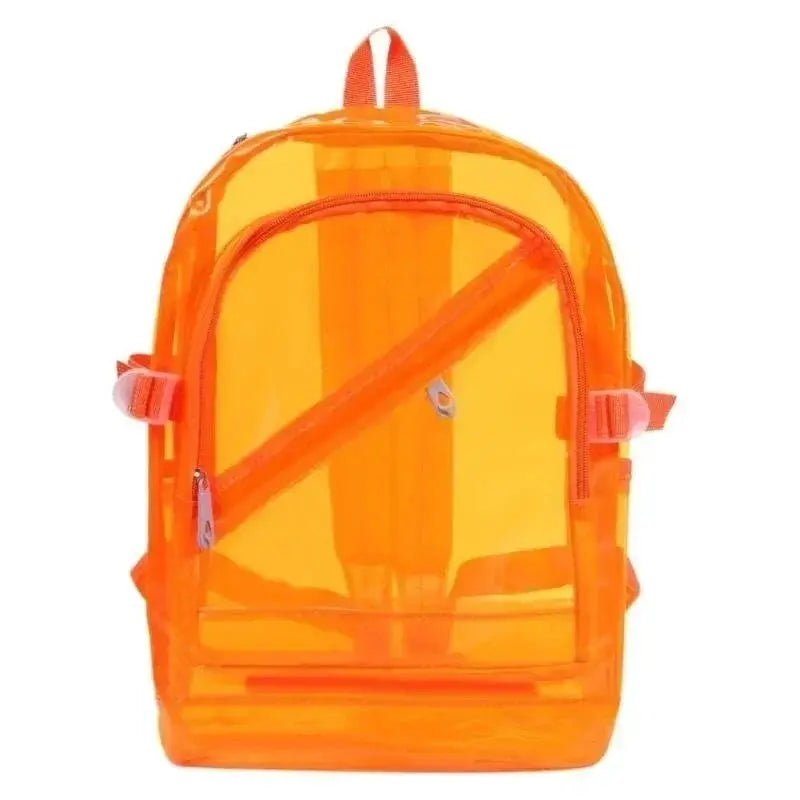 Simples Market transparent PVC backpack in bright orange for teens, waterproof clear school bag.