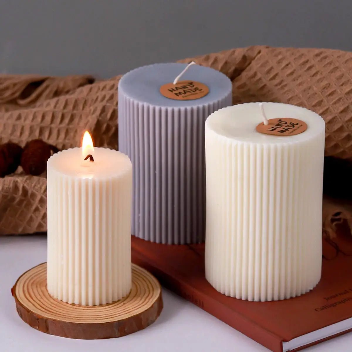Silicone Candle Mold Striped Roman Cylindrical Columnar Design For Diy Candle Making Handmade - Simples Market