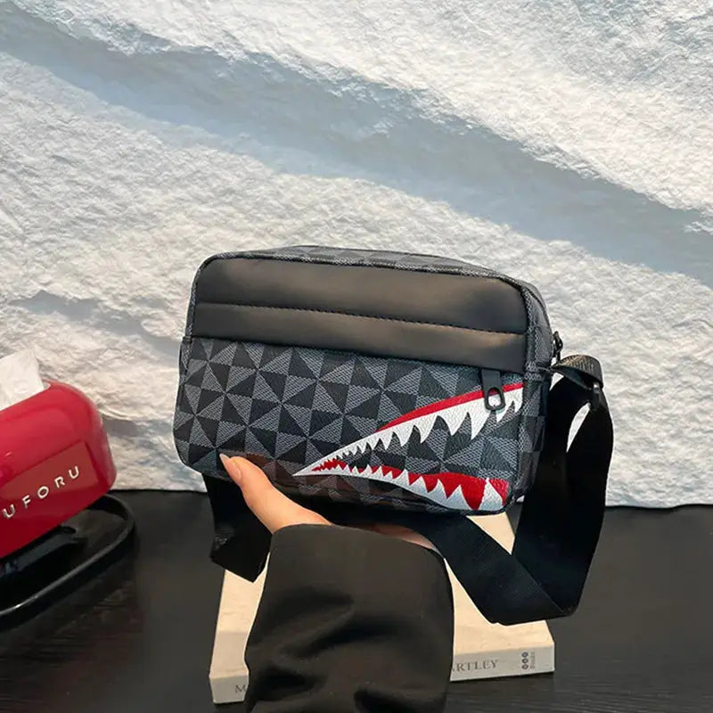 Creative Shark Mouth Crossbody Bag Bold Shark Mouth Print Large Capacity For Coins And Phone