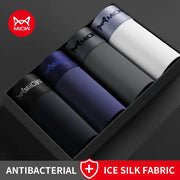 MiiOW 4-pack ice silk antibacterial men's boxer shorts with branded waistband in black, blue, gray and white