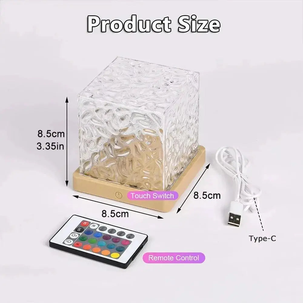 LuminaZen Water Ripple Night Light Dynamic Rotating 3D Crystal Flame Projector With 16 Color Options