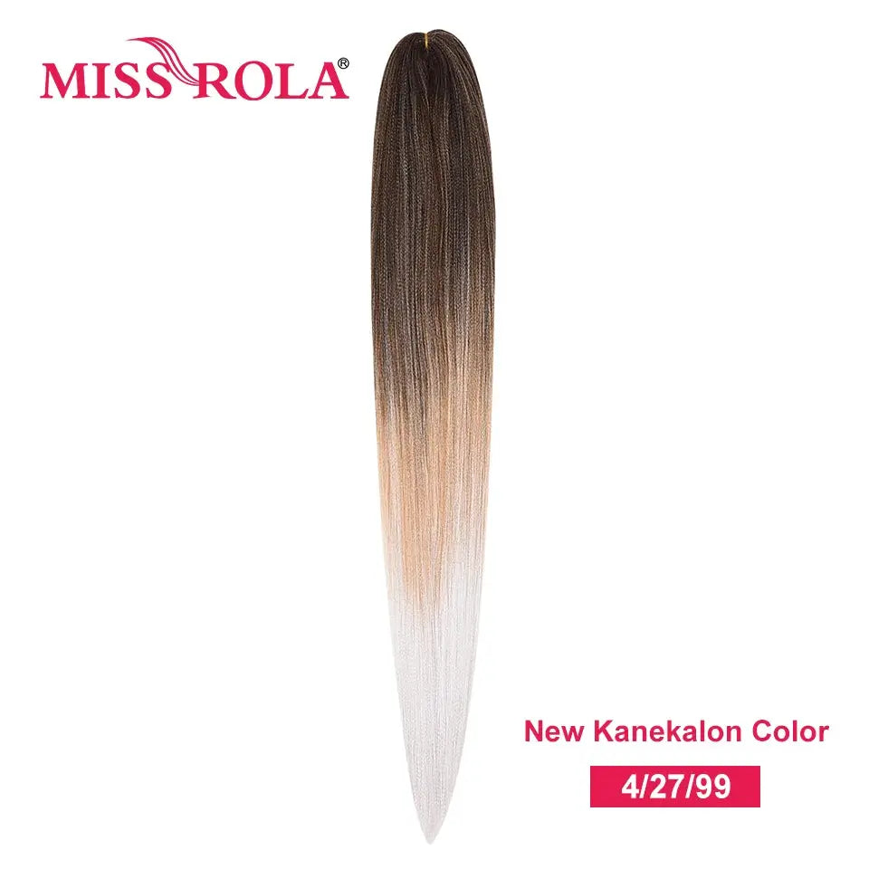 Miss Rola synthetic 30-inch Kanekalon hair braid, ombre dark brown to blonde/white, pre-stretched yaki straight