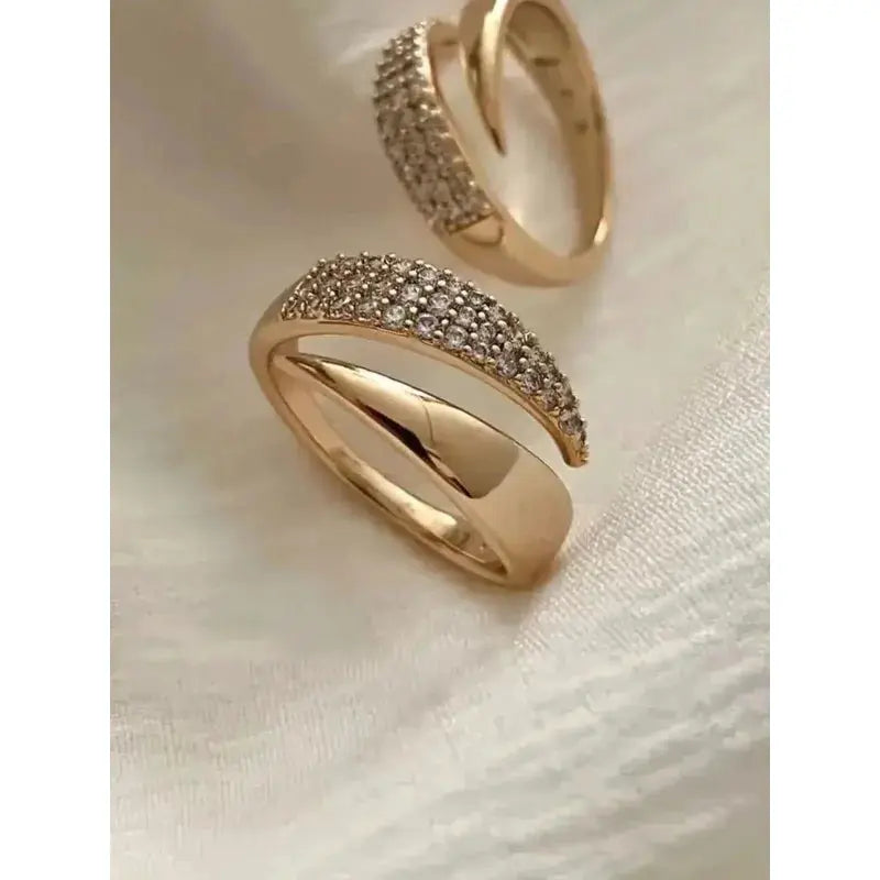 Gold Plated Sun Rings For Women Natural Stone Inlaid Hollow Metal Texture Trendy Jewelry Accessory