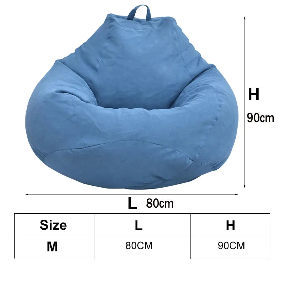 Bean bag lounger in blue linen by Simples Market, 80 cm long and 90 cm high