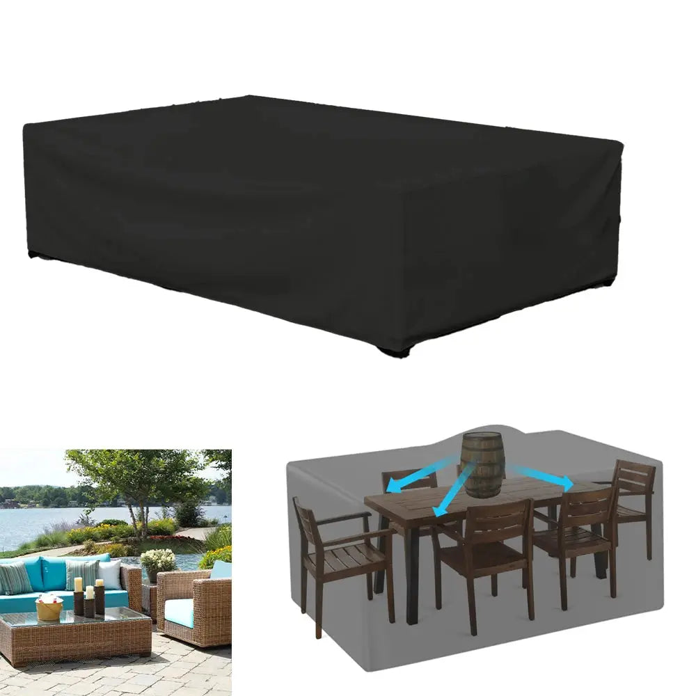 Terrace patio furniture cover, 210D waterproof fabric, black, for outdoor sofa set.