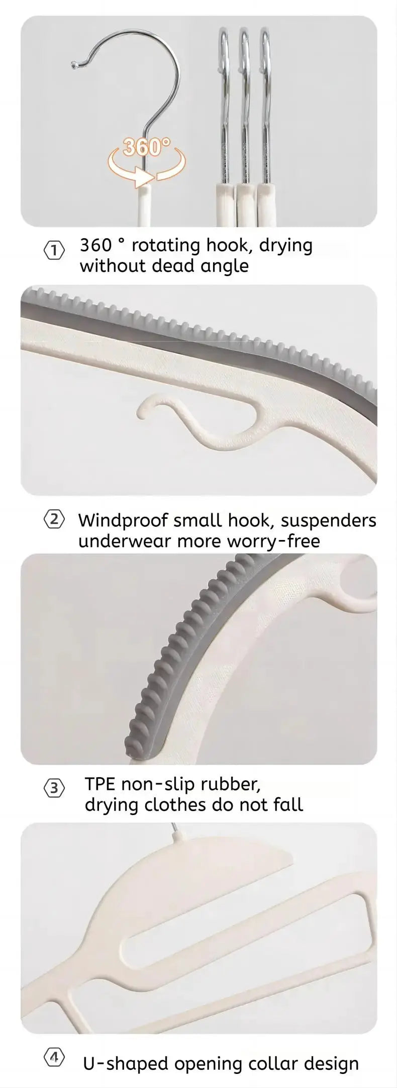 Simples Market 10Pcs black/orange/grey multifunctional wet and dry clothes hangers with 360° rotating anti-slip hooks