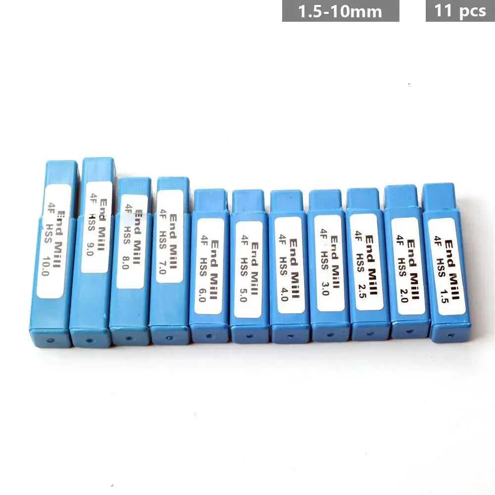 7Pcs 11Pcs Milling Cutters 4 Flute Titanium Coated HSS End Mill Set 1.5 to 10mm CNC Router Bit for Wood Steel Milling