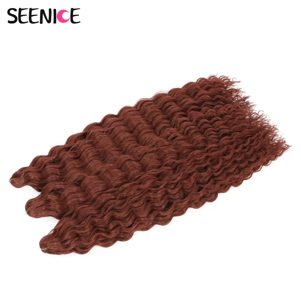 Ariel Curl Water Wave Crochet Hair Extension, SEENICE, burgundy red ombre, 4 bundles