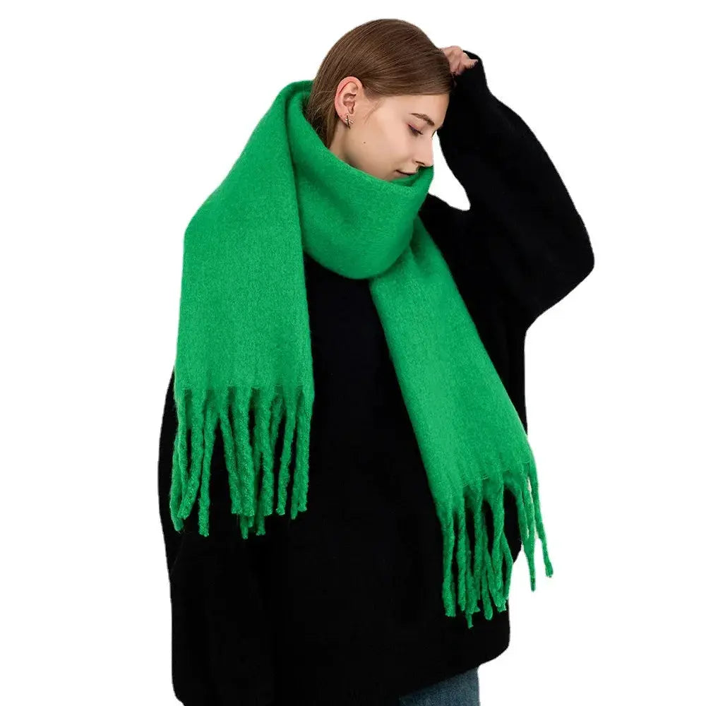 LuxeWeave Women Soft Winter Scarf Solid Color Long Tassel Wrap Thick Mohair Blend For Ultimate Warmth